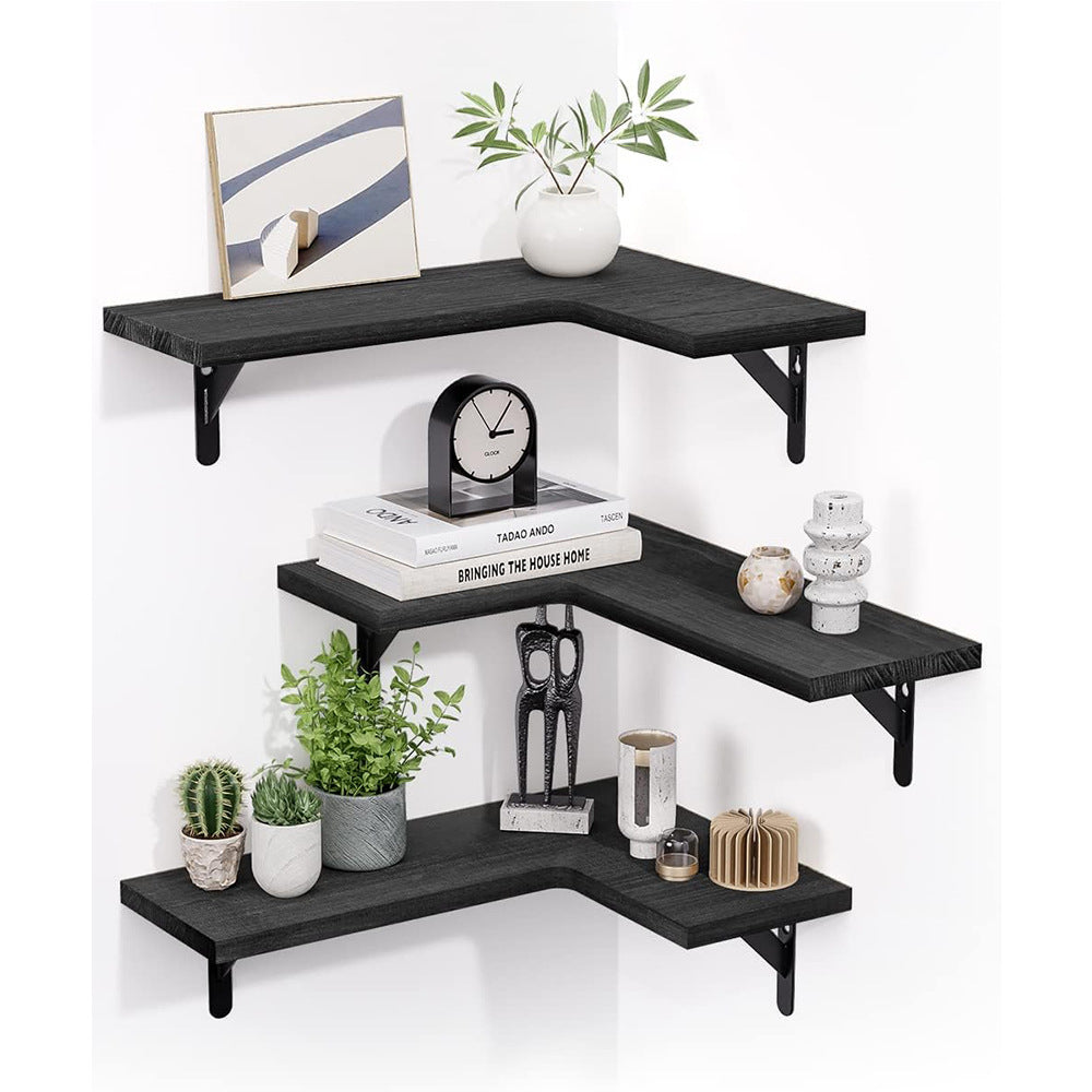 Floating Wood Shelf Wall Mounted Storage Rack