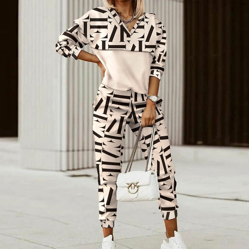 Printed Long-Sleeve Slim-Fit Sweatshirt and Pants Set