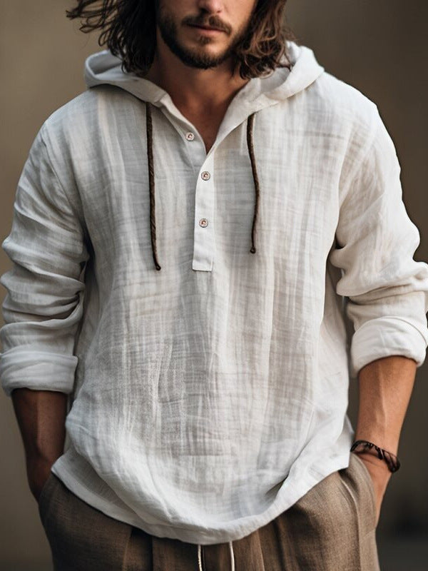 Mens Cotton Linen Hooded Sweatshirt