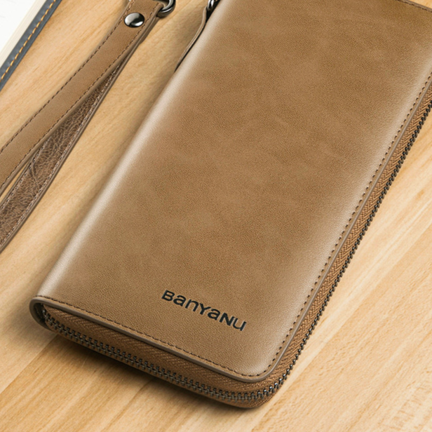 Mens Retro Cowhide Zipper Wallet