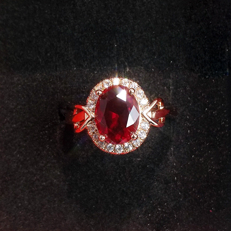 Imitation Ruby Rose Gold Plated Adjustable Crystal Ring