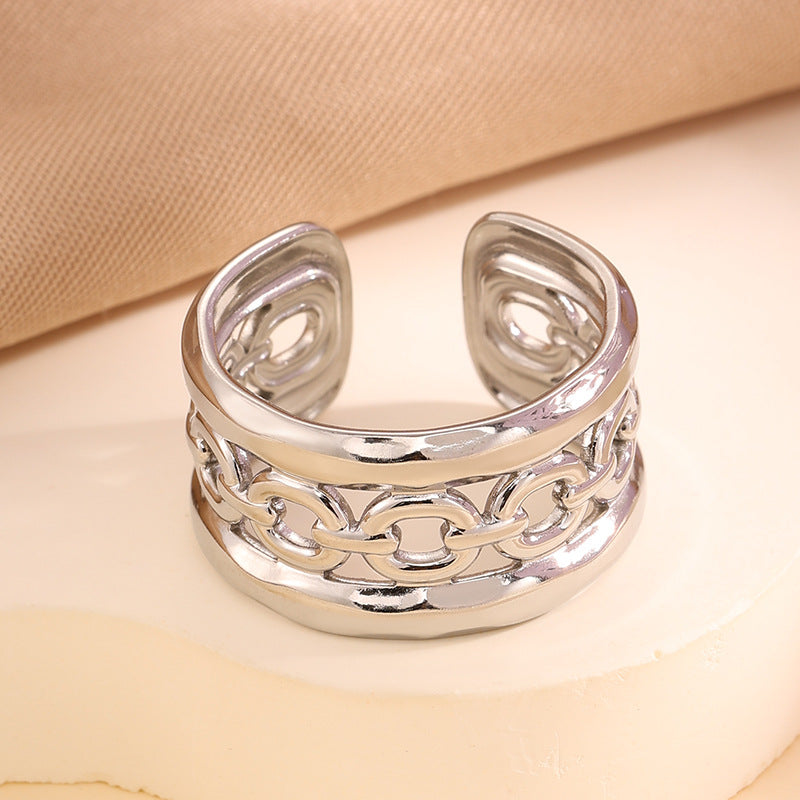 Adjustable Stainless Steel Opening Ring with Celestial Designs