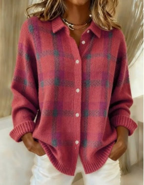 Womens Plaid Long Sleeve Cardigan