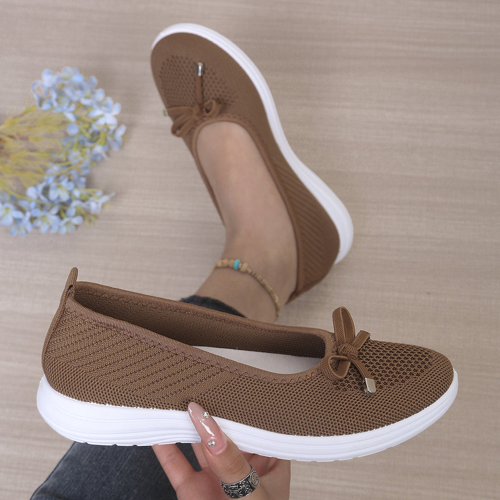 Womens Breathable Fly-Knit Bowknot Casual Walking Shoes