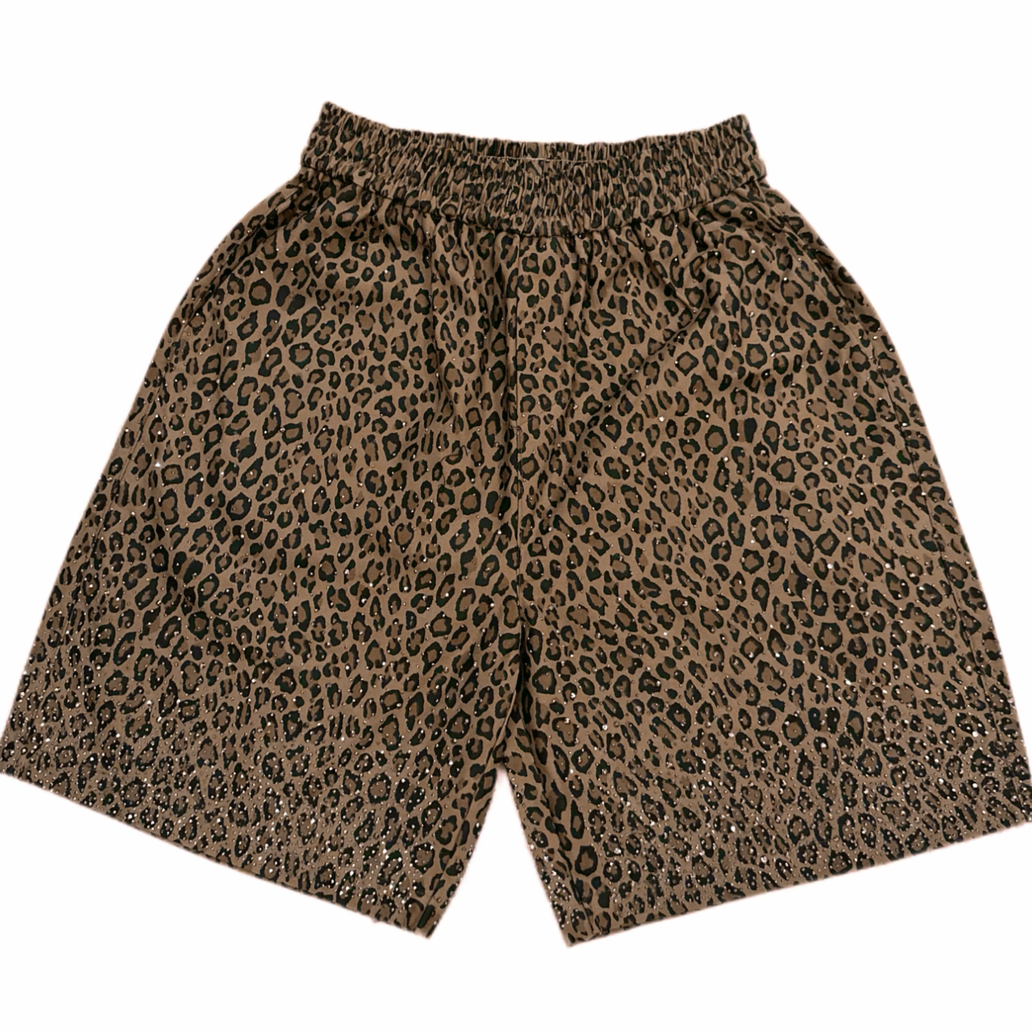 ?Sparkling Rhinestone Leopard Print Shorts, Summer Thin Style, Slimming Casual Five-Point Pants with Elastic Waist, Unisex?