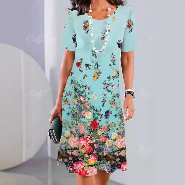 Women 3D Digital Print Round Neck Short Sleeve Tshirt
