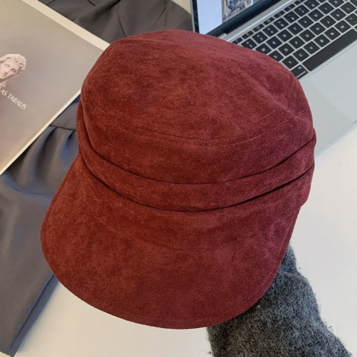 Wide Brim Suede Flat Top Hat