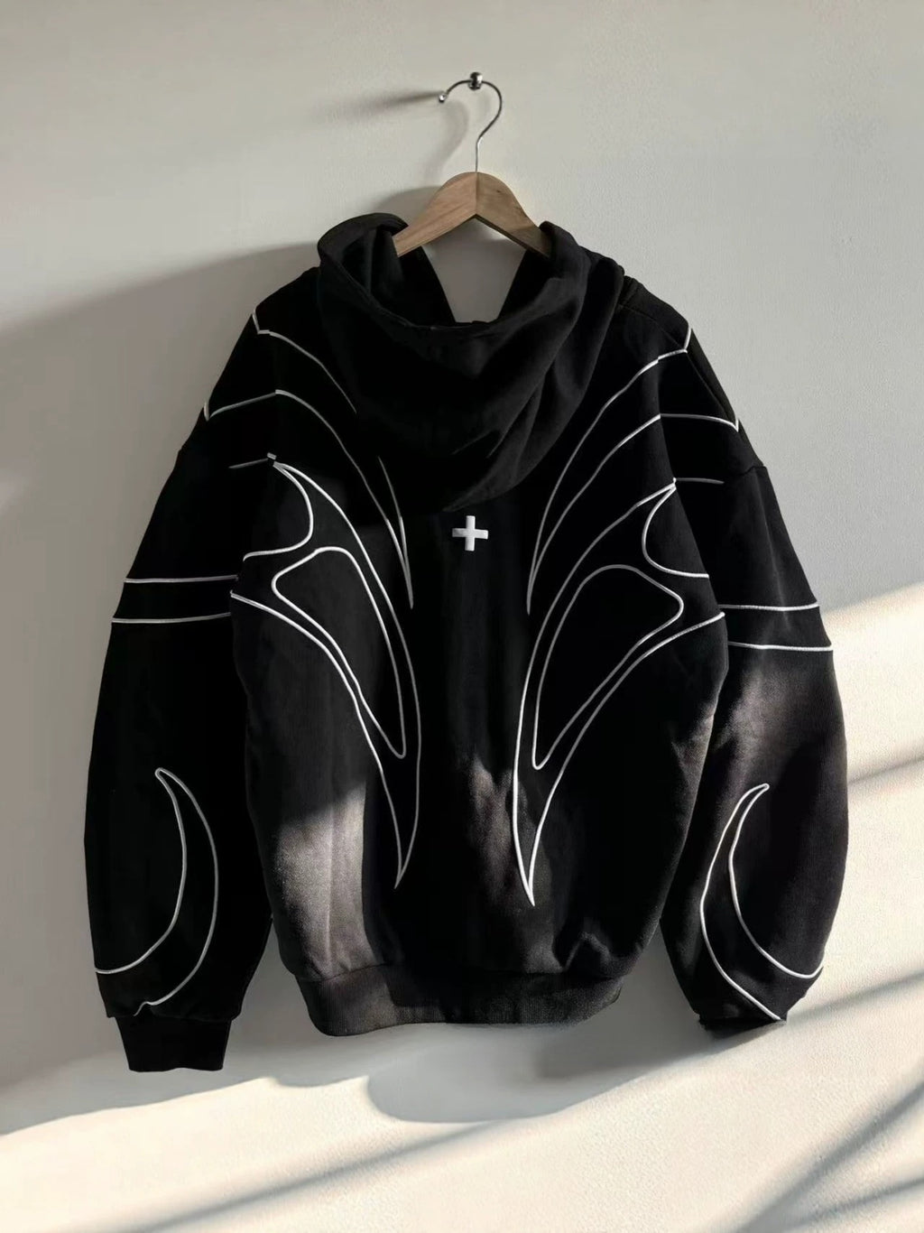 Retro Embroidered Cotton Blend Hooded Sweatshirt