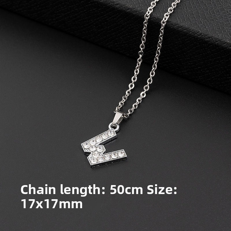 Stainless Steel Letter Pendant Necklace Diamond-Encrusted Women Jewelry