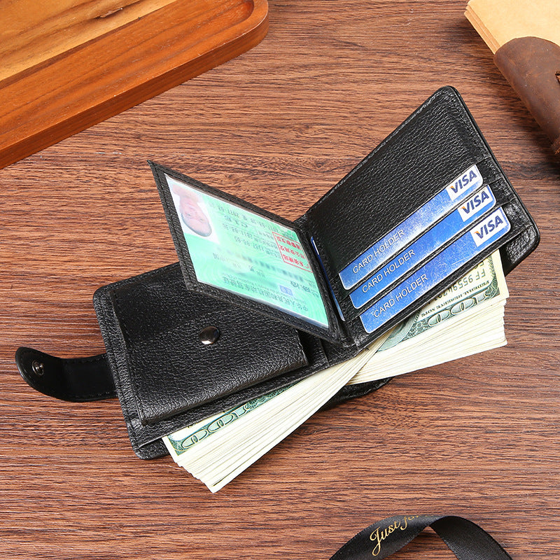 Mens Vintage PU Leather Horizontal Wallet with Zippered Coin Pocket