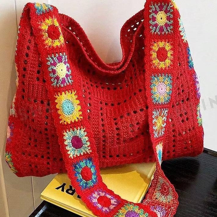 Hollow-Out Floral Knitted Bag