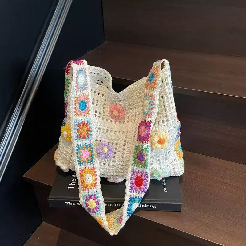 Hollow-Out Floral Knitted Bag