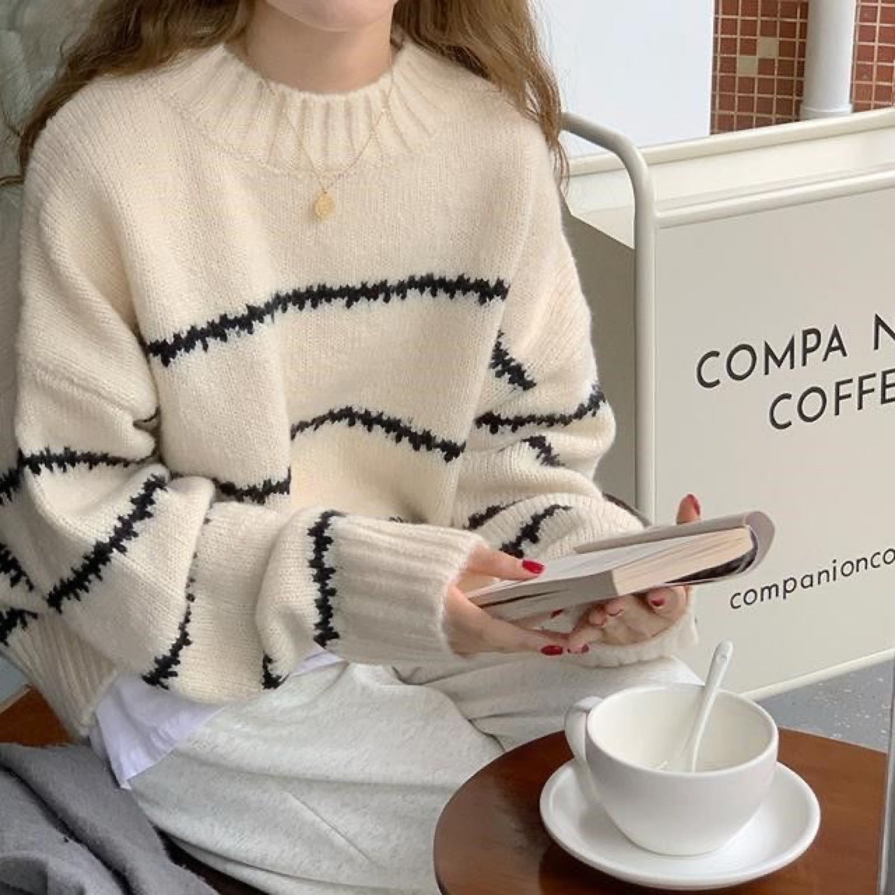Striped Round Neck Pullover Knit Sweater