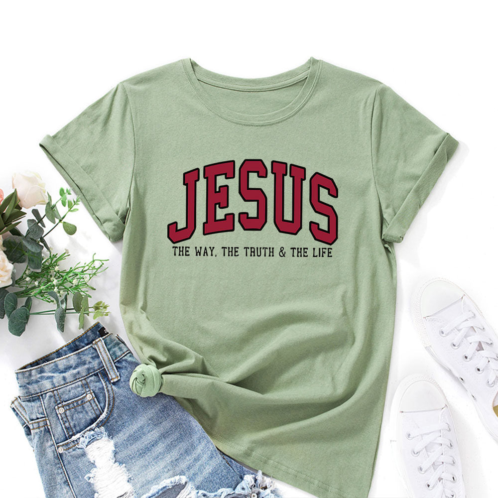 Jesus Letter Print Cotton Tshirt Loose Fit Short Sleeve Top