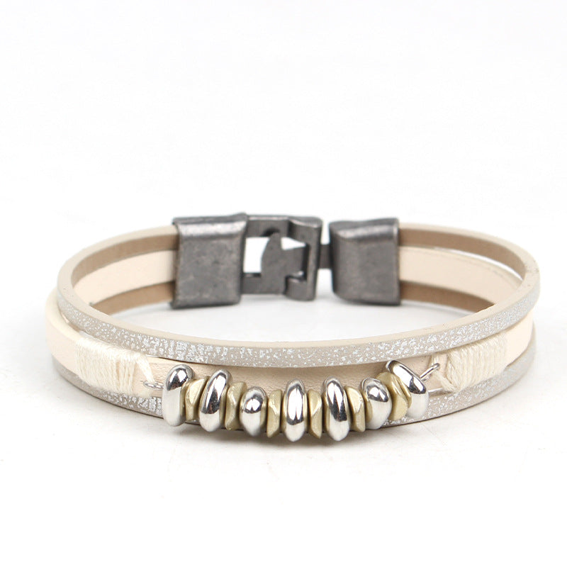 Multi-Layer Leather Bracelet Unisex Hand-Woven Geometric Jewelry