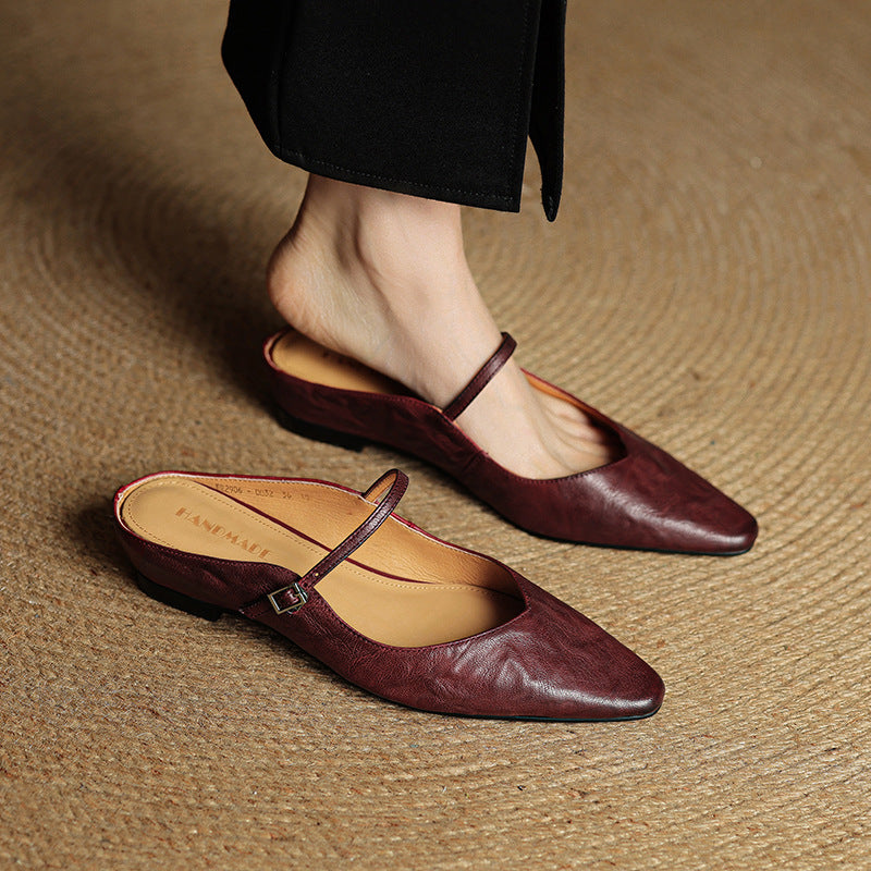 Summer genuine leather half-slipper with mid-heel sandal