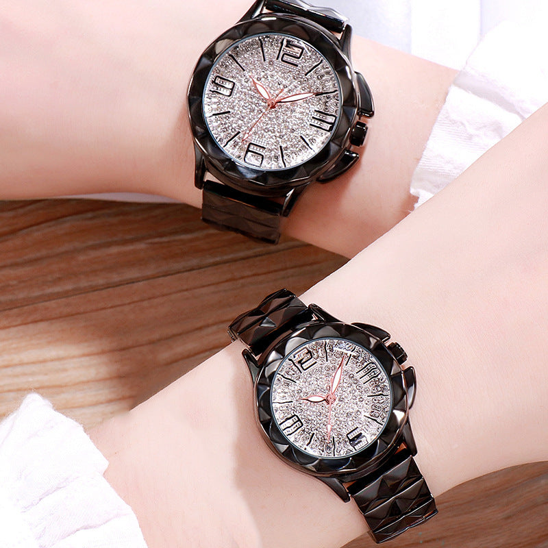 Gedi Diamond Dial Steel Band Couple Watches