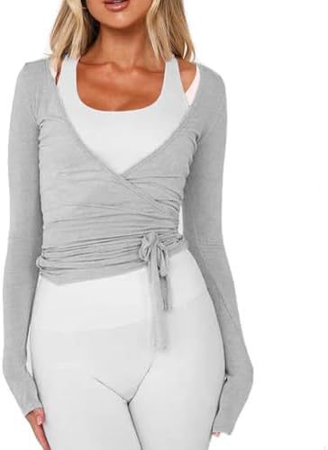 Women's Wrap Lace-Up Top Y2K Long Sleeve Ballet Workout Yoga Shirt