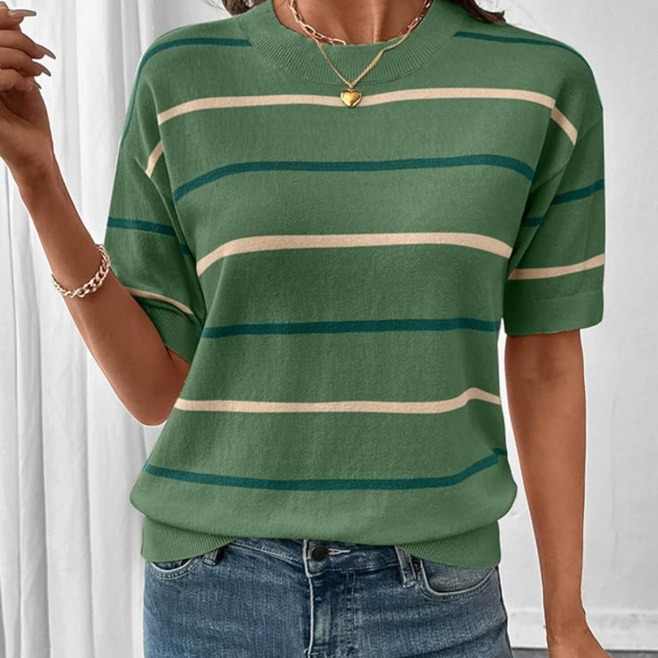 Striped Color Block Knit Top for Women