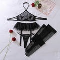 Net fabric see-through neckless lingerie set