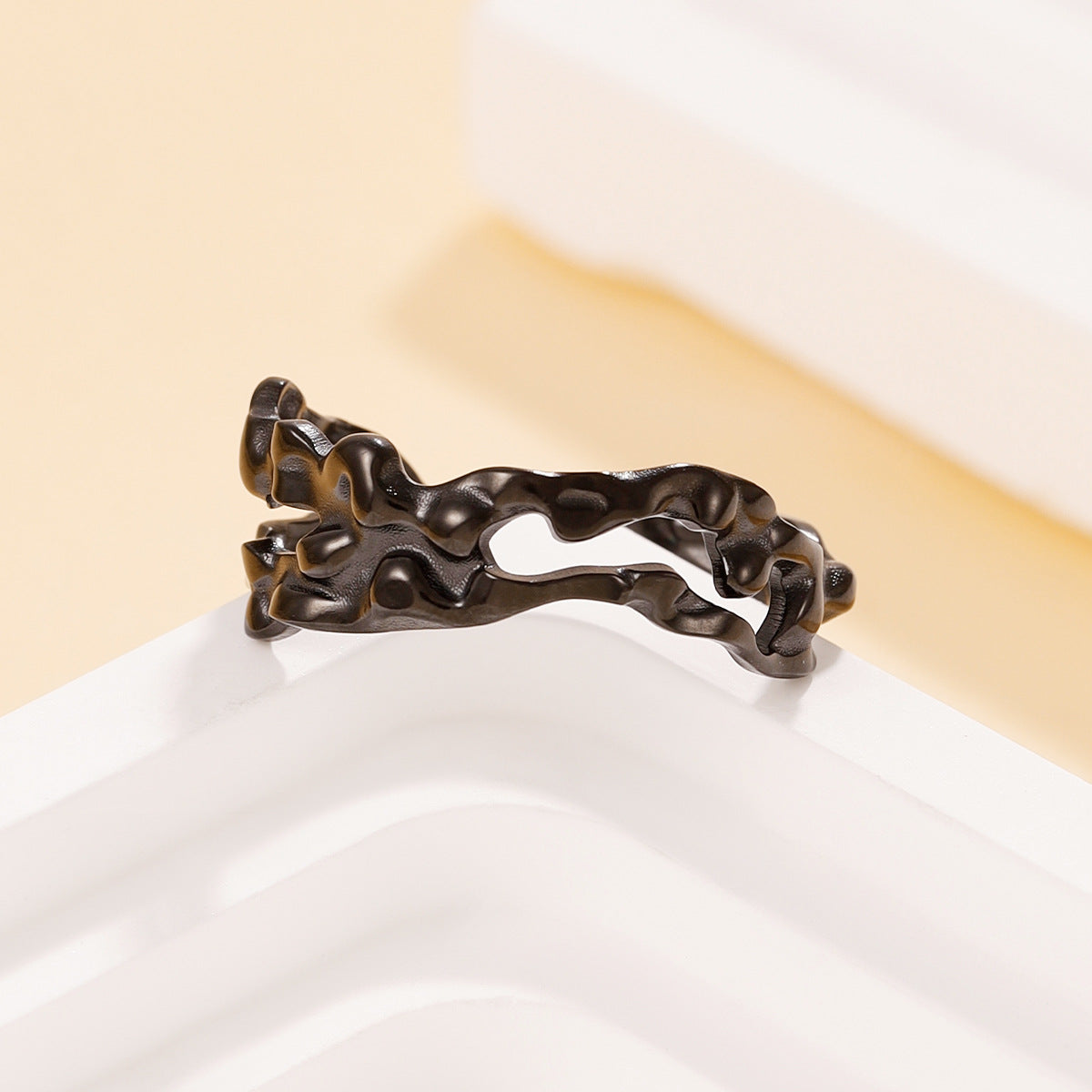 Pleated Open Ring Stainless Steel Jewelry