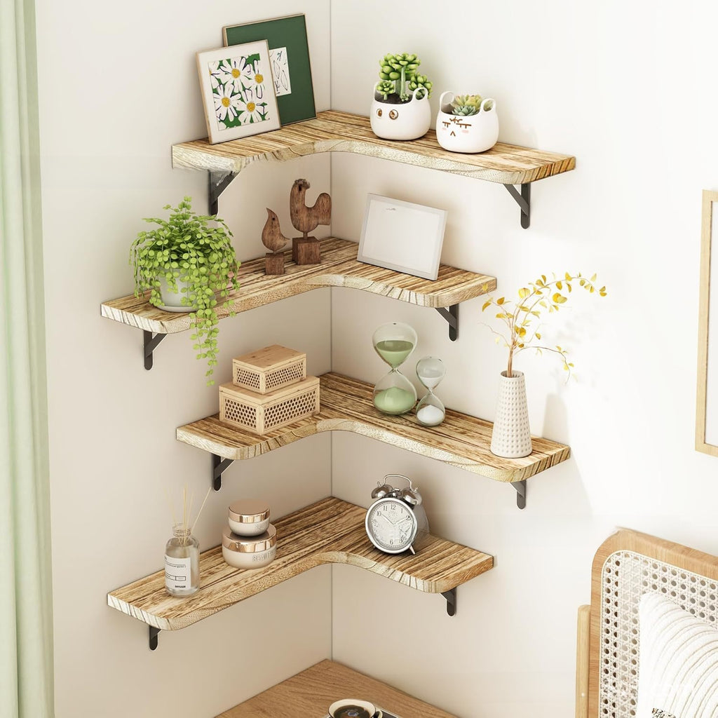 Floating Wood Shelf Wall Mounted Storage Rack