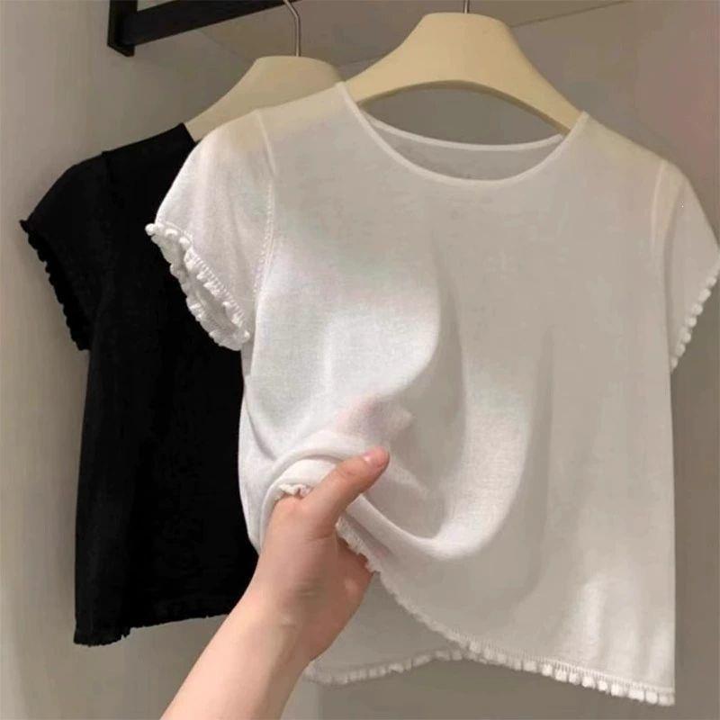 Ice Silk Lace Design Oversized T-Shirt
