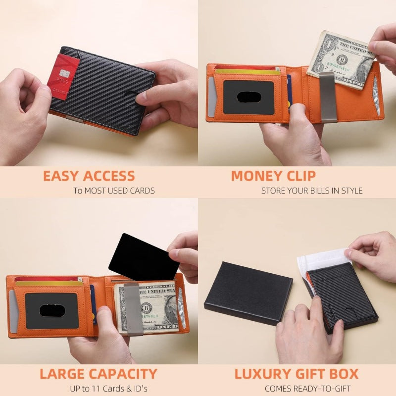 Mens Anti-Theft Carbon Fiber Bi-Fold Wallet