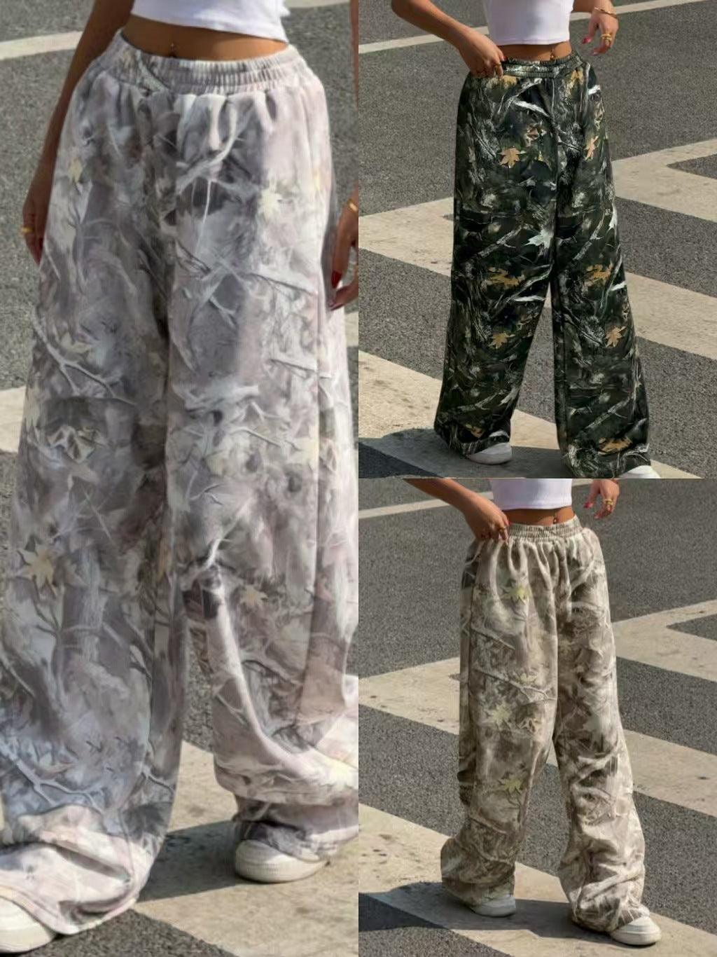 Printed Slim Wide-Leg Pants