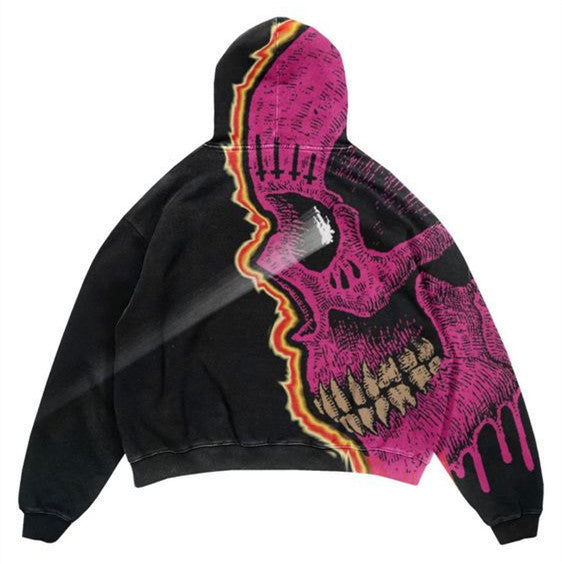 Unisex Skull Print Hooded Sweatshirt