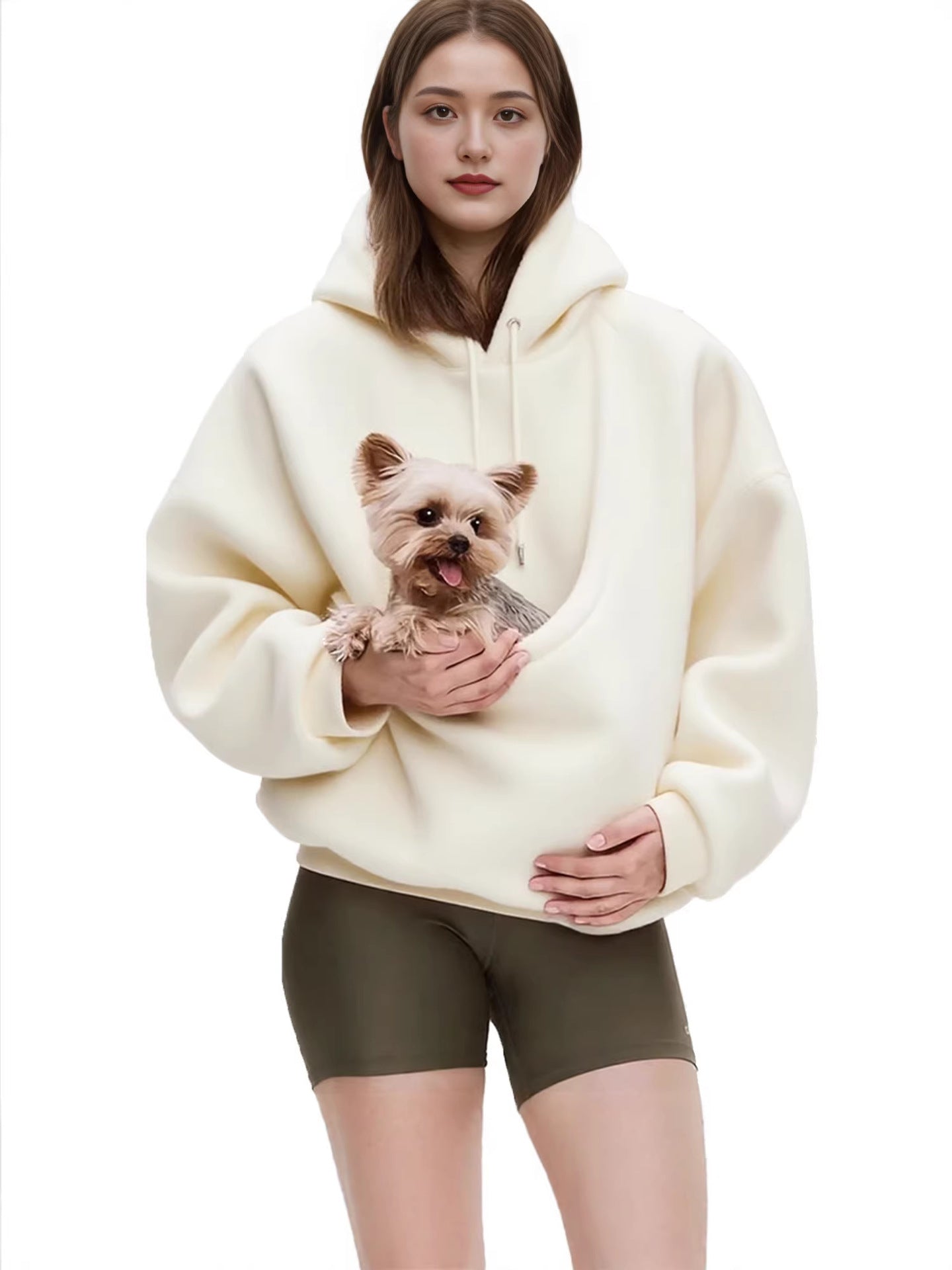 Womens Hooded Plush Pet Pocket Sweatshirt