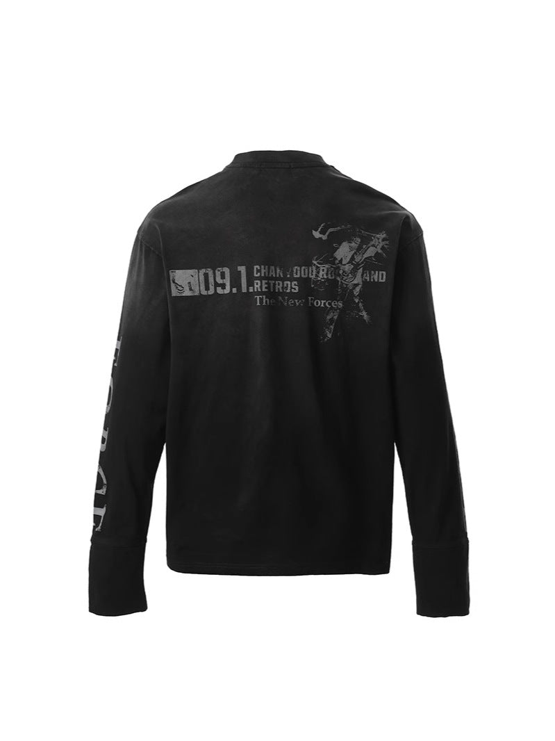 Retro Distressed Long Sleeve T-Shirt Unisex Streetwear