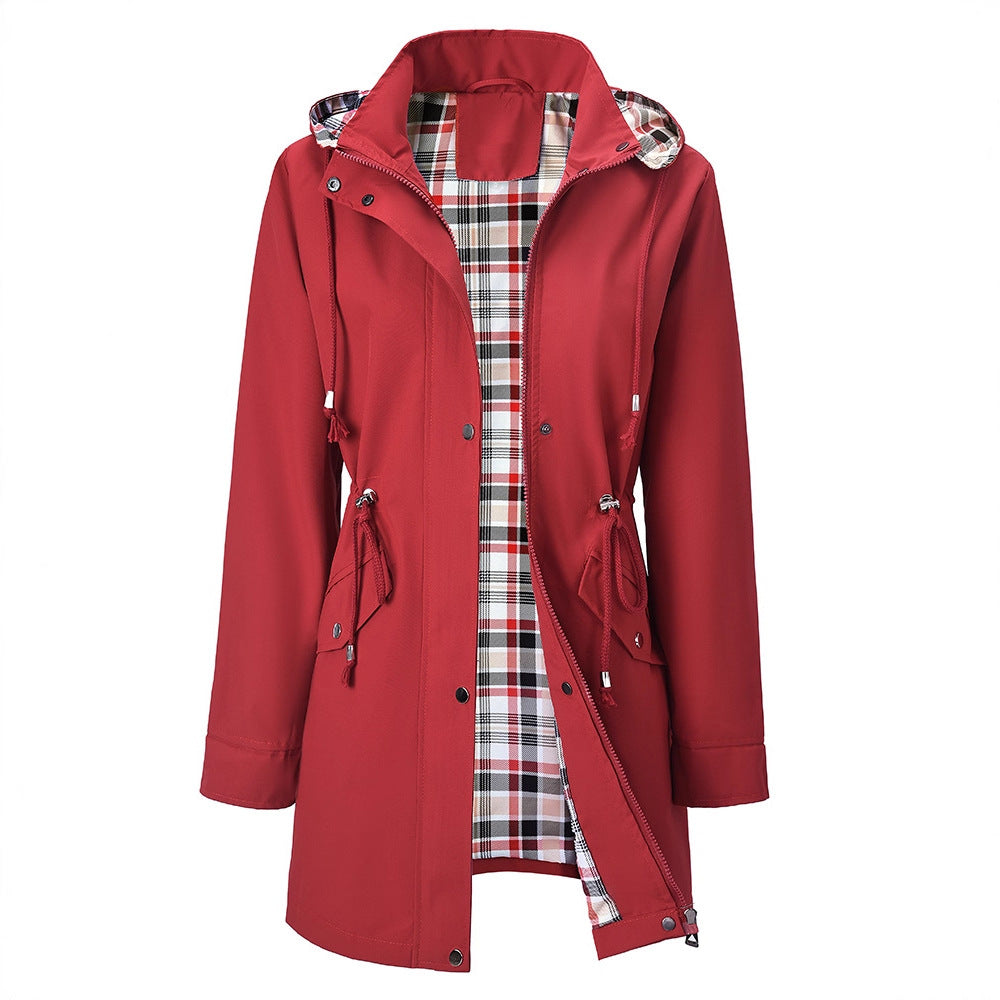 Womens Waterproof Windbreaker with Plaid Lining