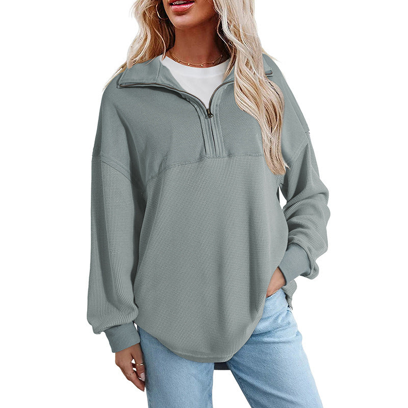 Womens Solid Color Lapel Sweatshirt