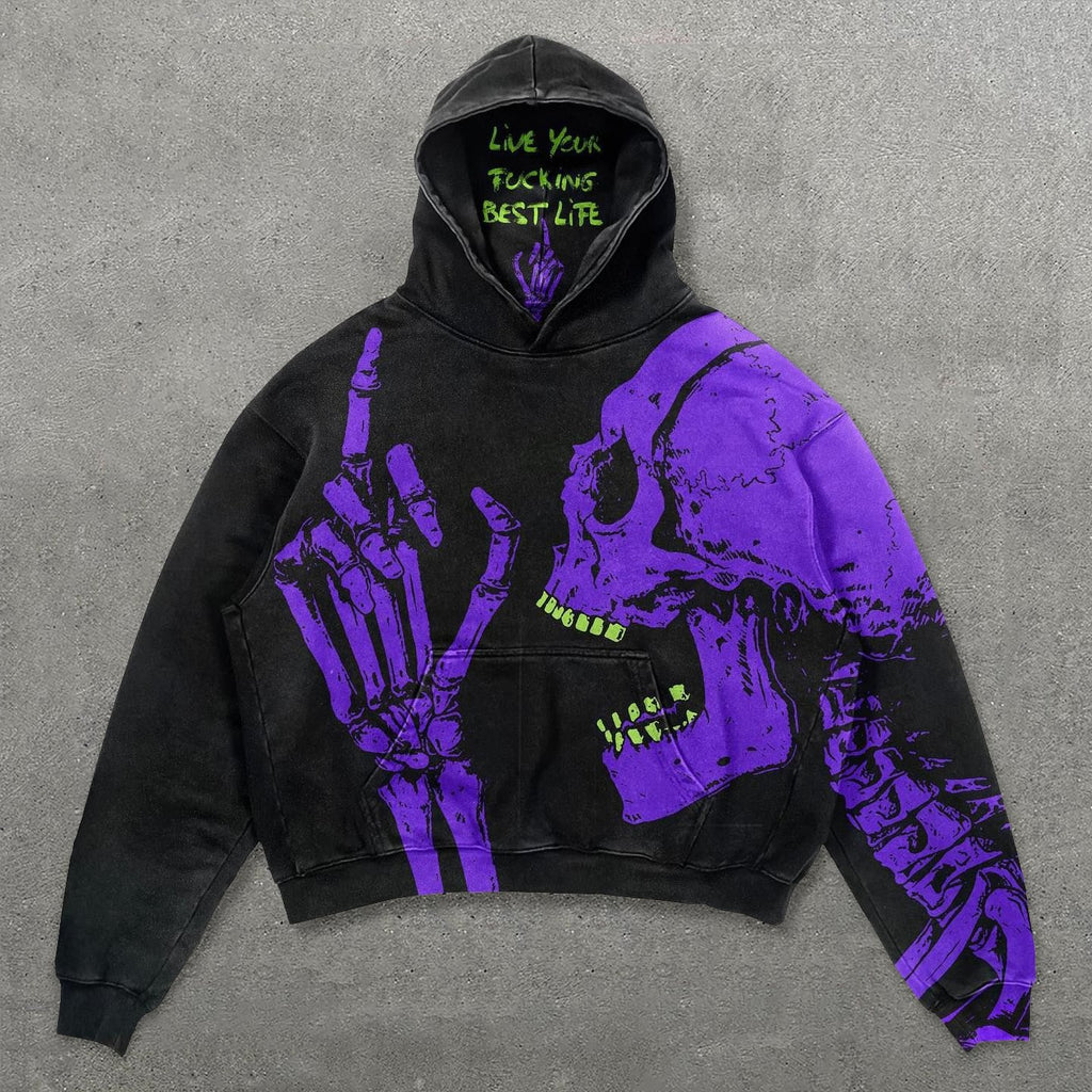 Unisex Skull Print Hooded Sweatshirt