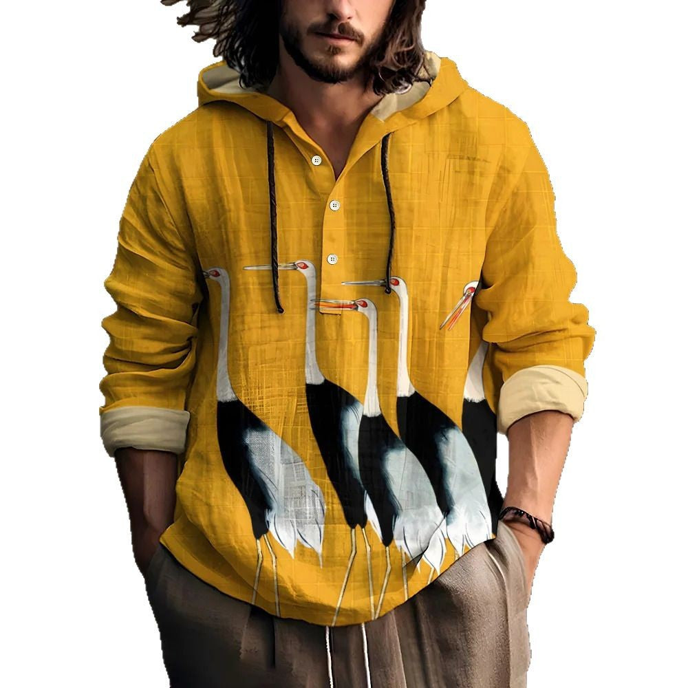 Mens 3D Printed Hooded Short Sleeve Shirt Casual Lapel Polyester Shirt
