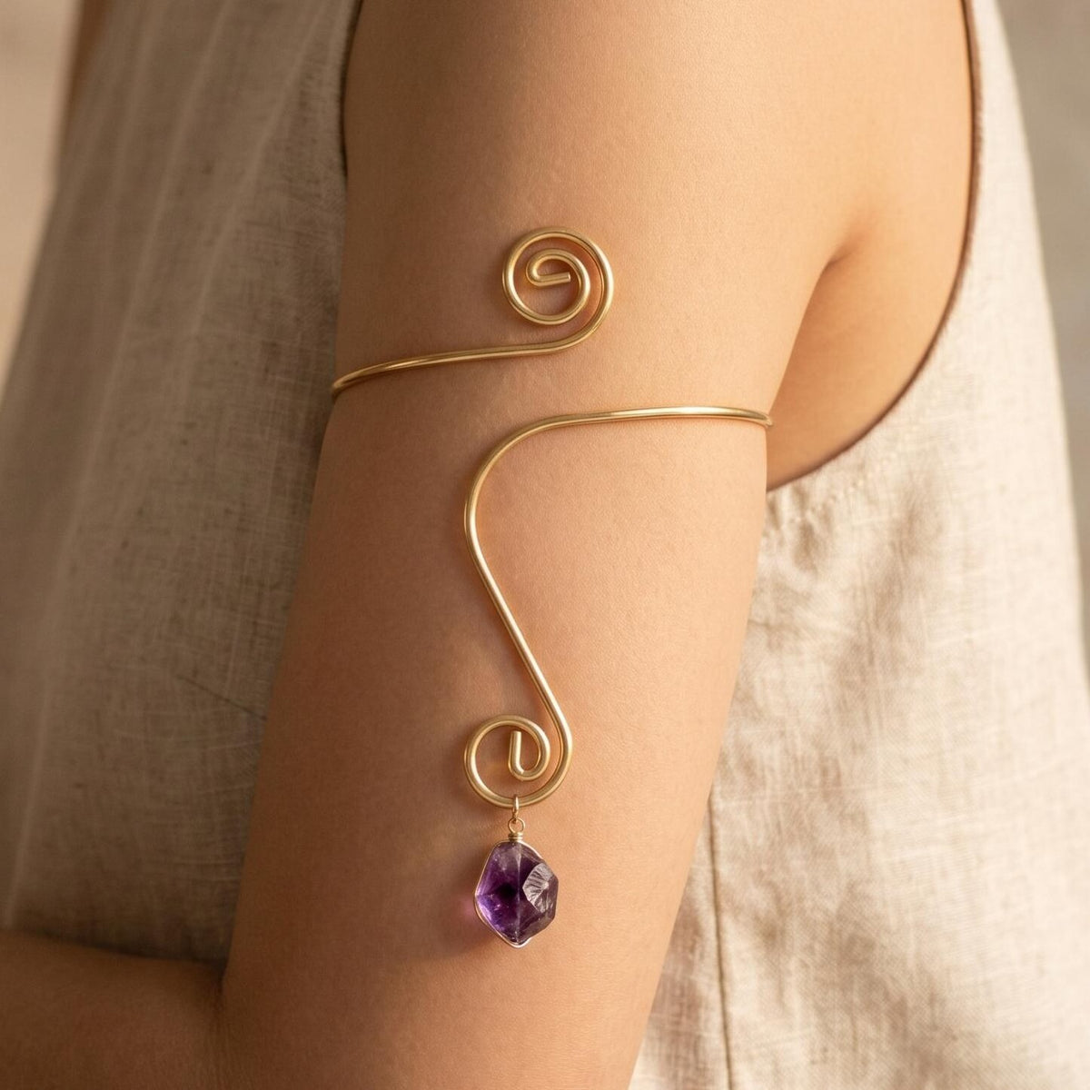 Spiral Amethyst Open Arm Bracelet Light Luxury Upper Arm Ring