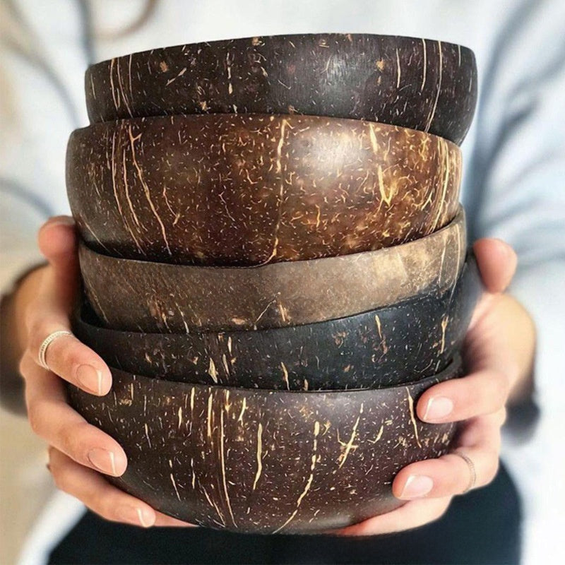 Natural Coconut Wood Bowl Set with Spoon