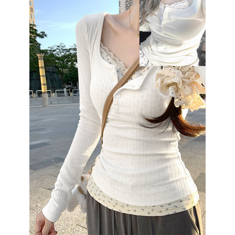Womens French Style Lace Long Sleeve Top