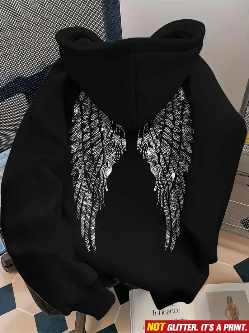 Women's long-sleeved printed hooded sweatshirt