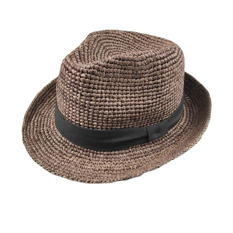 Raffia Straw Hat Wide Brim Jazz Hat Unisex Casual Sun Hat