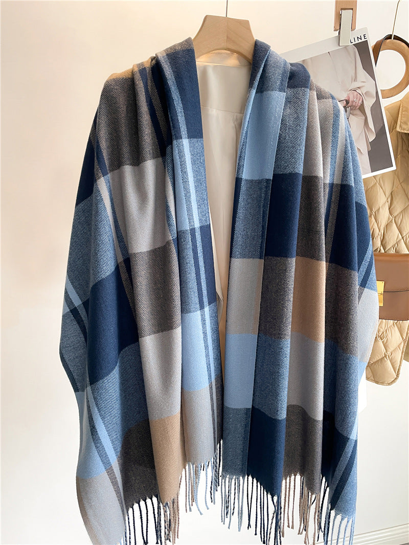 Plaid Scarf Unisex Long Tassel Imitation Cashmere Shawl