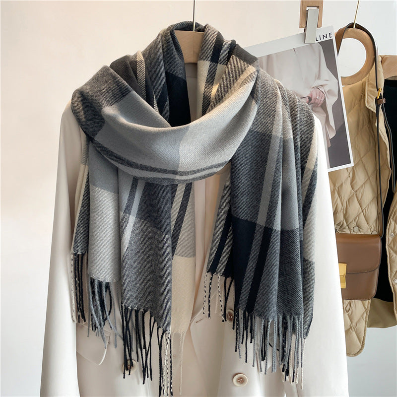 Plaid Scarf Unisex Long Tassel Imitation Cashmere Shawl