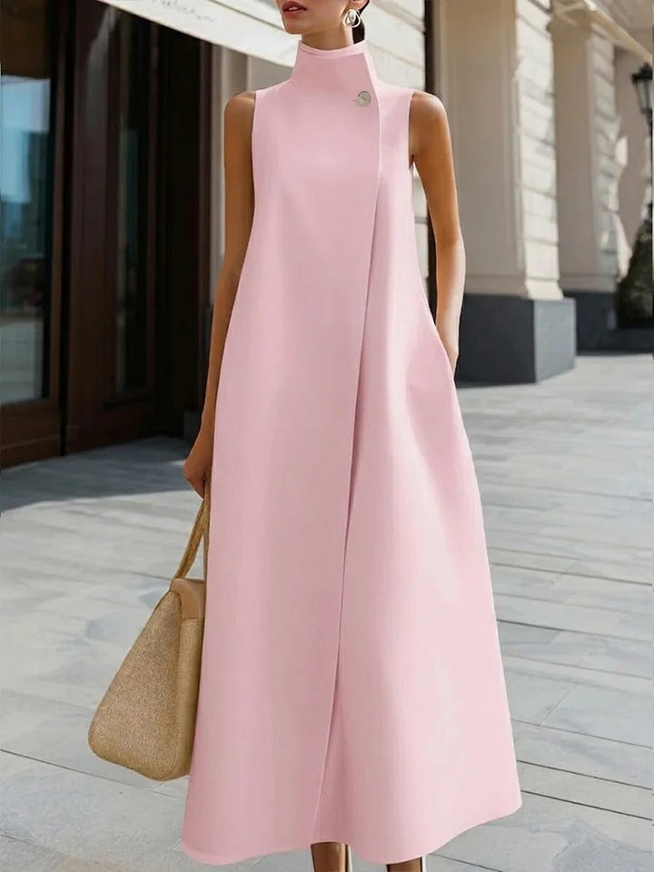 Elegant Stand Collar Button Vest Dress