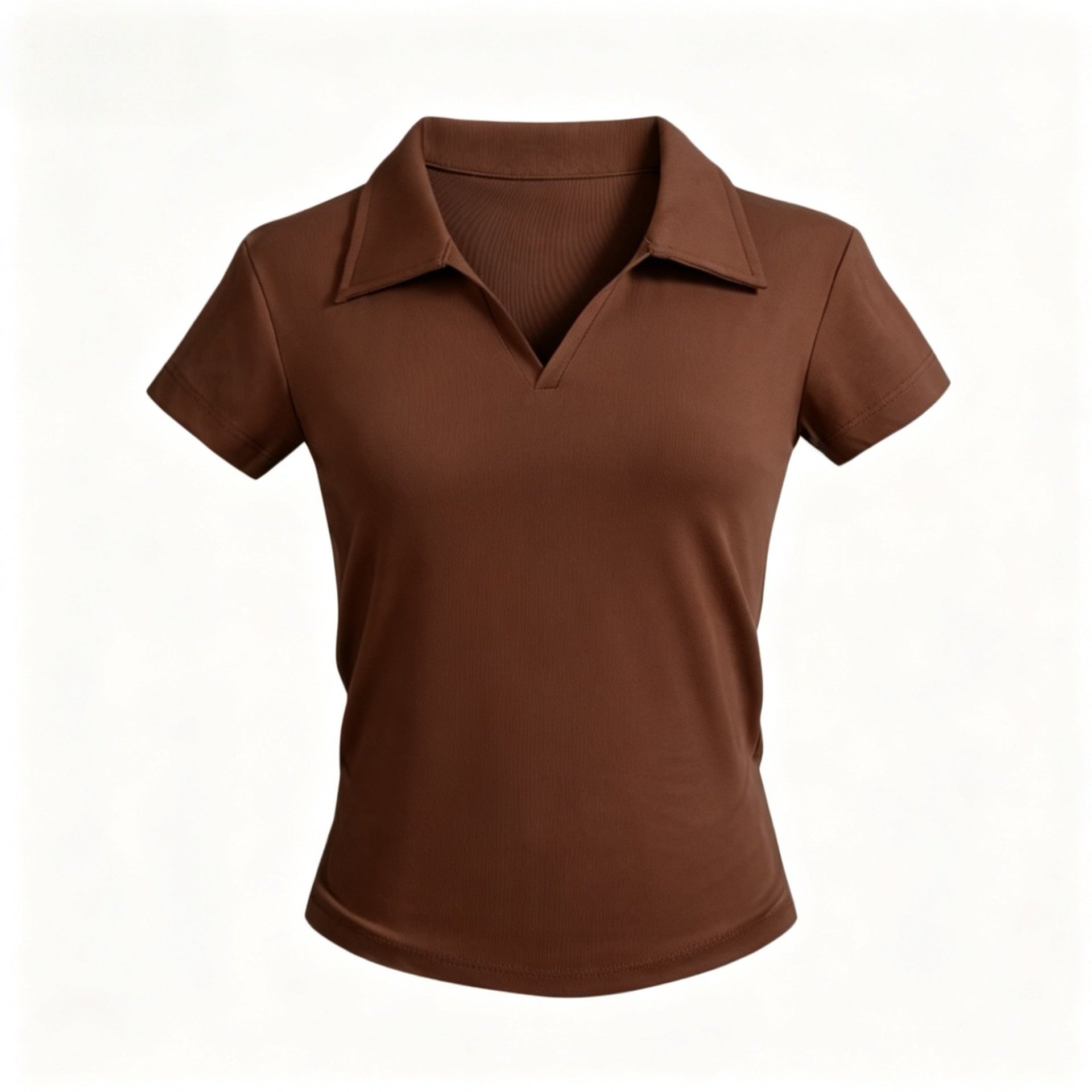 Small V-Neck,Short Fit, Waist-Cinching, Slim Fit Short-sleeve T-shirt