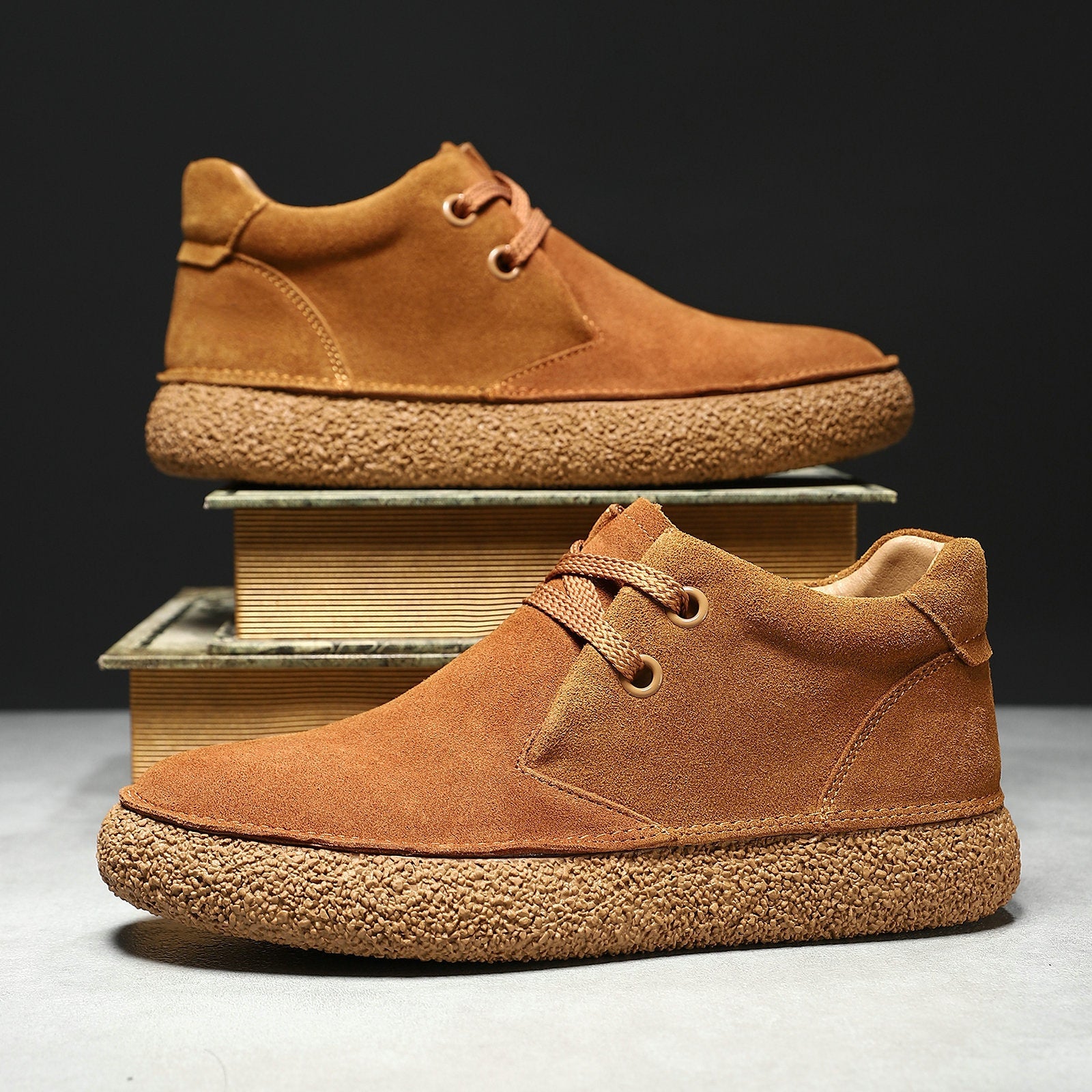 Mens Suede Leather Mid Top Casual Sneakers