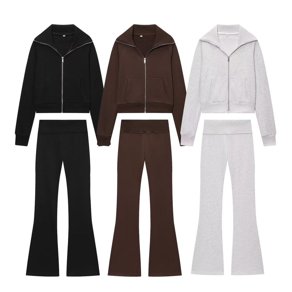 Womens Fleece Zipper Jacket and Pants Set