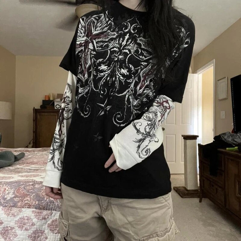 Men's Graphic Print Cotton T-Shirt Loose Fit Short Sleeve