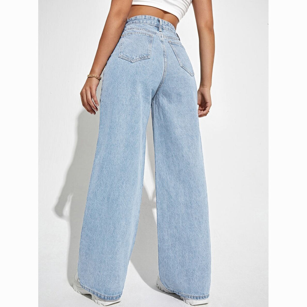 Womens High Waist Wide Leg Denim Pants