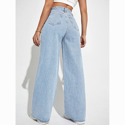Womens High Waist Wide Leg Denim Pants